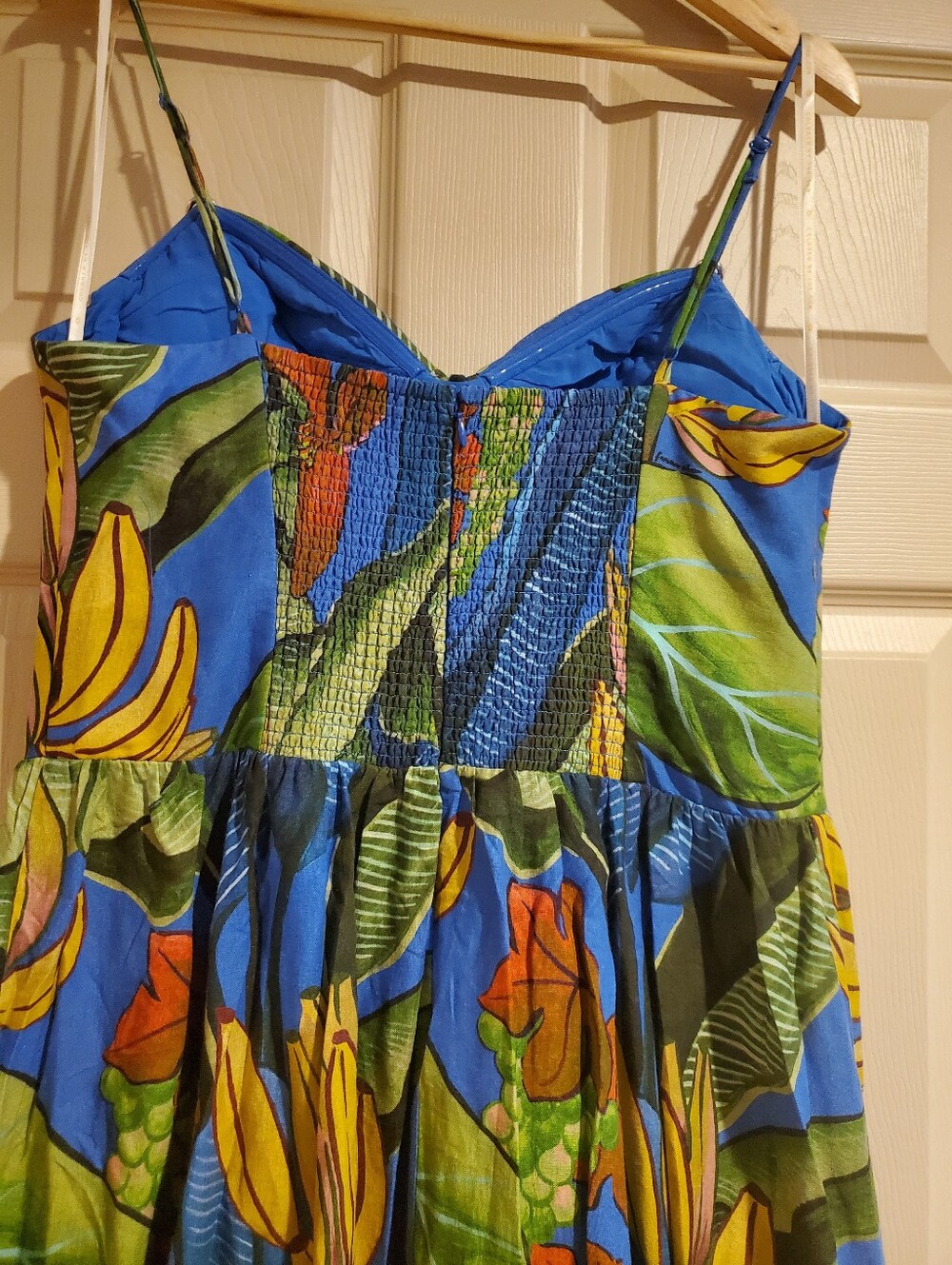 NWT FARM Rio Blue Banana Grapes 3D Bodice Sleeveless Maxi Dress Size Large - Picture 11 of 13